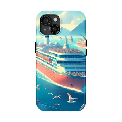 Cruise Ships Sailing Blue Ocean Mountains