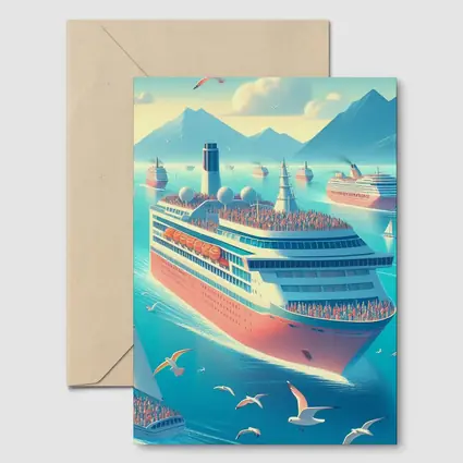Cruise Ships Sailing Blue Ocean Mountains