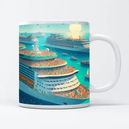 Cruise Ships Crowded Ocean Summer Illustration Art