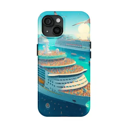Cruise Ships Crowded Ocean Summer Illustration Art