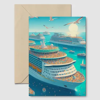 Cruise Ships Crowded Ocean Summer Illustration Art