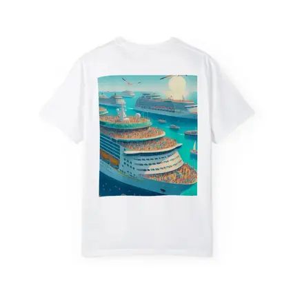 Cruise Ships Crowded Ocean Summer Illustration Art