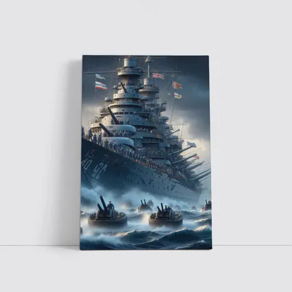 Warship Battleship Stormy Ocean Military Naval Art