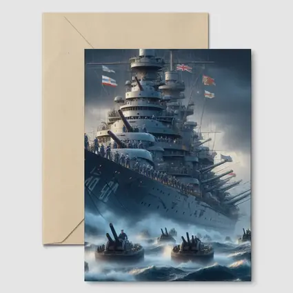 Warship Battleship Stormy Ocean Military Naval Art
