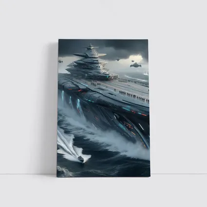 Futuristic Aircraft Carrier Stormy Ocean Scene
