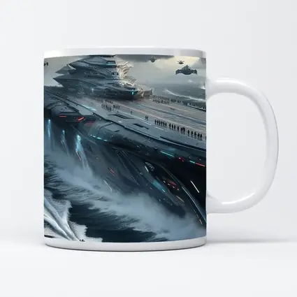 Futuristic Aircraft Carrier Stormy Ocean Scene