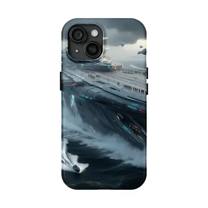 Futuristic Aircraft Carrier Stormy Ocean Scene