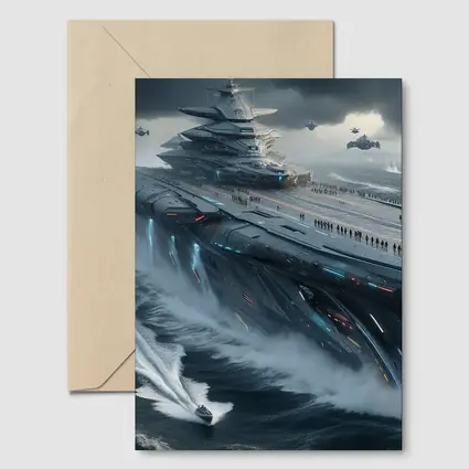 Futuristic Aircraft Carrier Stormy Ocean Scene