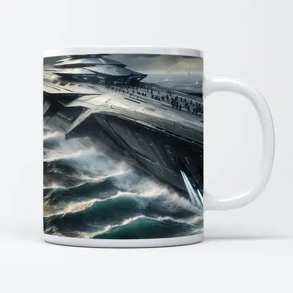Futuristic Aircraft Carrier Crashing Ocean Waves