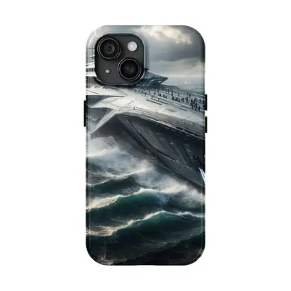 Futuristic Aircraft Carrier Crashing Ocean Waves