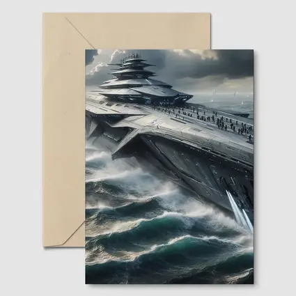 Futuristic Aircraft Carrier Crashing Ocean Waves