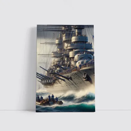 Warship Battleship Sailing Rough Ocean Waves