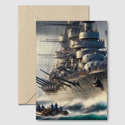 Warship Battleship Sailing Rough Ocean Waves