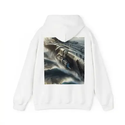 Futuristic Warship Battling Stormy Ocean Waves