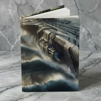 Futuristic Warship Battling Stormy Ocean Waves
