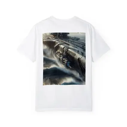Futuristic Warship Battling Stormy Ocean Waves