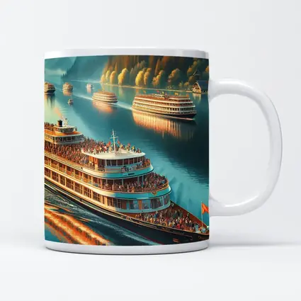 River Cruise Ships Sailing Mountain Lake