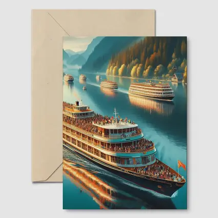 River Cruise Ships Sailing Mountain Lake