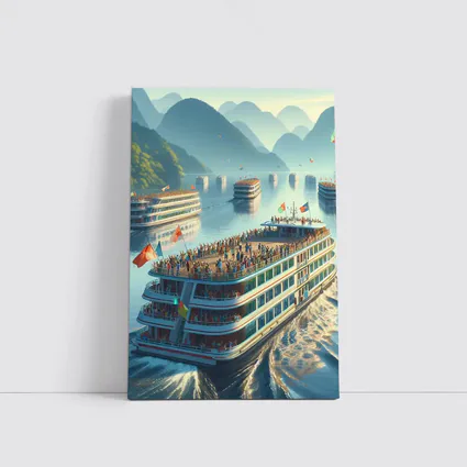 River Cruise Ships Misty Mountain Landscape