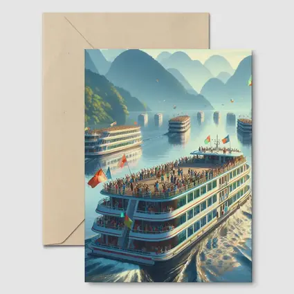 River Cruise Ships Misty Mountain Landscape