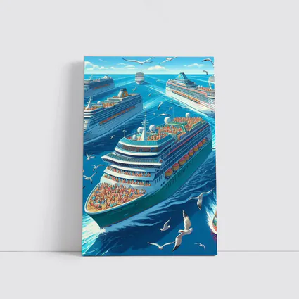 Cruise Ships Ocean Scene Cartoon Art