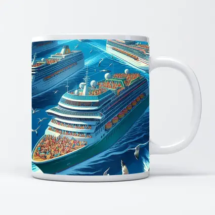 Cruise Ships Ocean Scene Cartoon Art