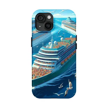 Cruise Ships Ocean Scene Cartoon Art