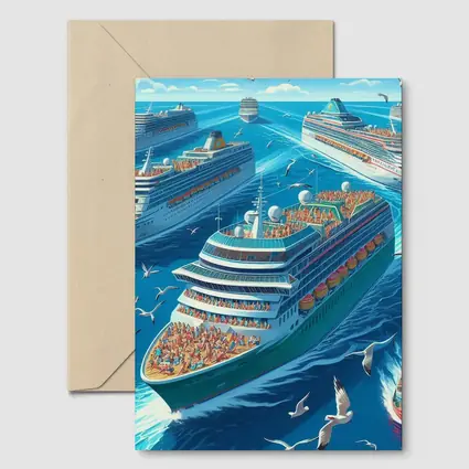 Cruise Ships Ocean Scene Cartoon Art
