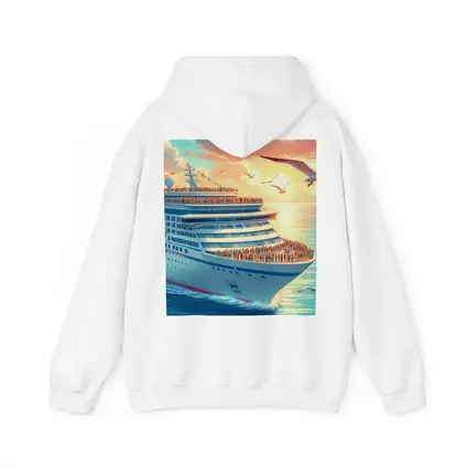 Cruise Ship Sunset Ocean Seagulls Illustration