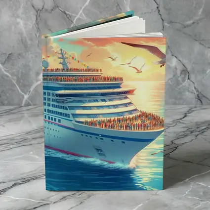 Cruise Ship Sunset Ocean Seagulls Illustration