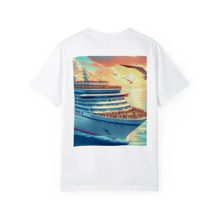 Cruise Ship Sunset Ocean Seagulls Illustration