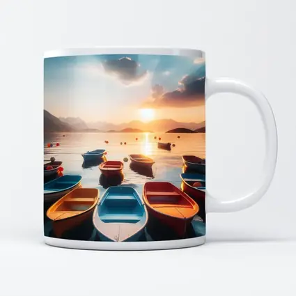 Colorful Boats Floating at Golden Sunset