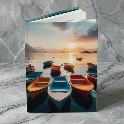 Colorful Boats Floating at Golden Sunset