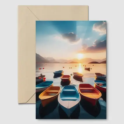 Colorful Boats Floating at Golden Sunset