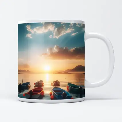 Colorful Boats Floating at Golden Sunset