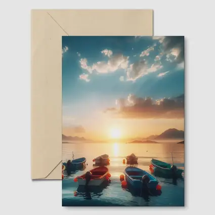 Colorful Boats Floating at Golden Sunset