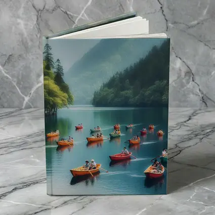 Colorful Rowing Boats Mountain Lake Scene