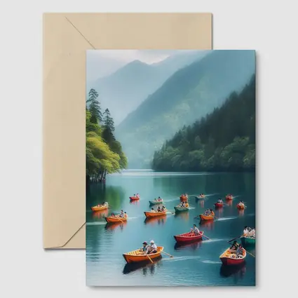 Colorful Rowing Boats Mountain Lake Scene