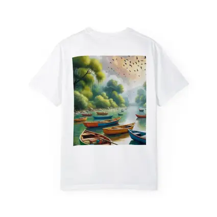 Colorful Wooden Boats River Forest Painting