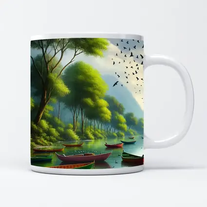 Colorful Boats On Calm River Forest