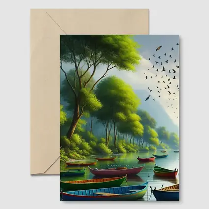 Colorful Boats On Calm River Forest