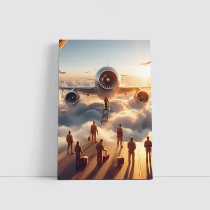 Airplane Above Clouds Golden Sunrise Scene