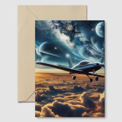 Small Plane Flying Above Clouds Space