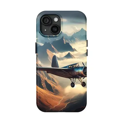 Vintage Propeller Plane Flying Over Mountains