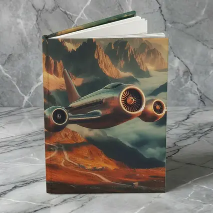 Futuristic Airplane Flying Over Mountain Landscape