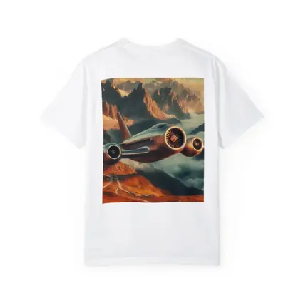 Futuristic Airplane Flying Over Mountain Landscape