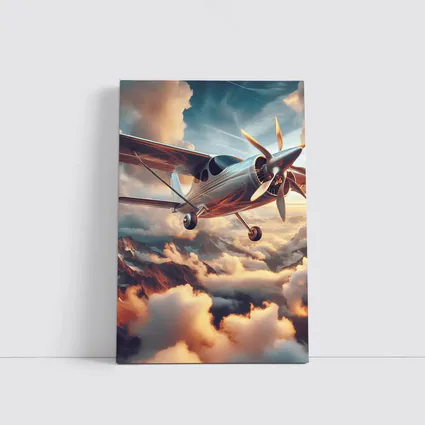 Propeller Plane Flying Above Mountain Clouds