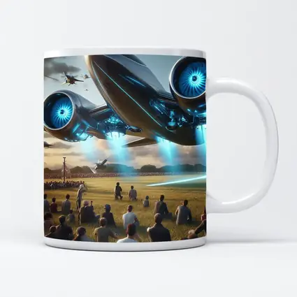 Futuristic Aircraft Over Crowd Open Field