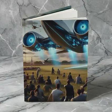 Futuristic Aircraft Over Crowd Open Field