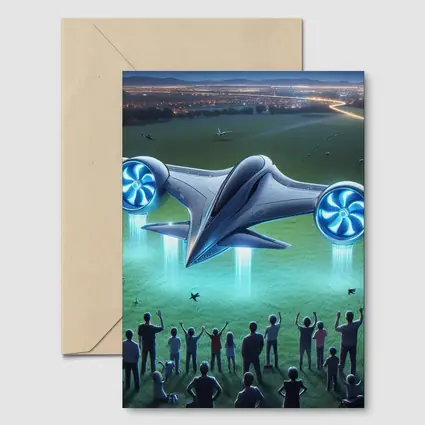 Futuristic Electric Aircraft Landing at Night